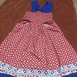 Anthropologie Red Polka Dot Dress with Blue Accents SZ XS